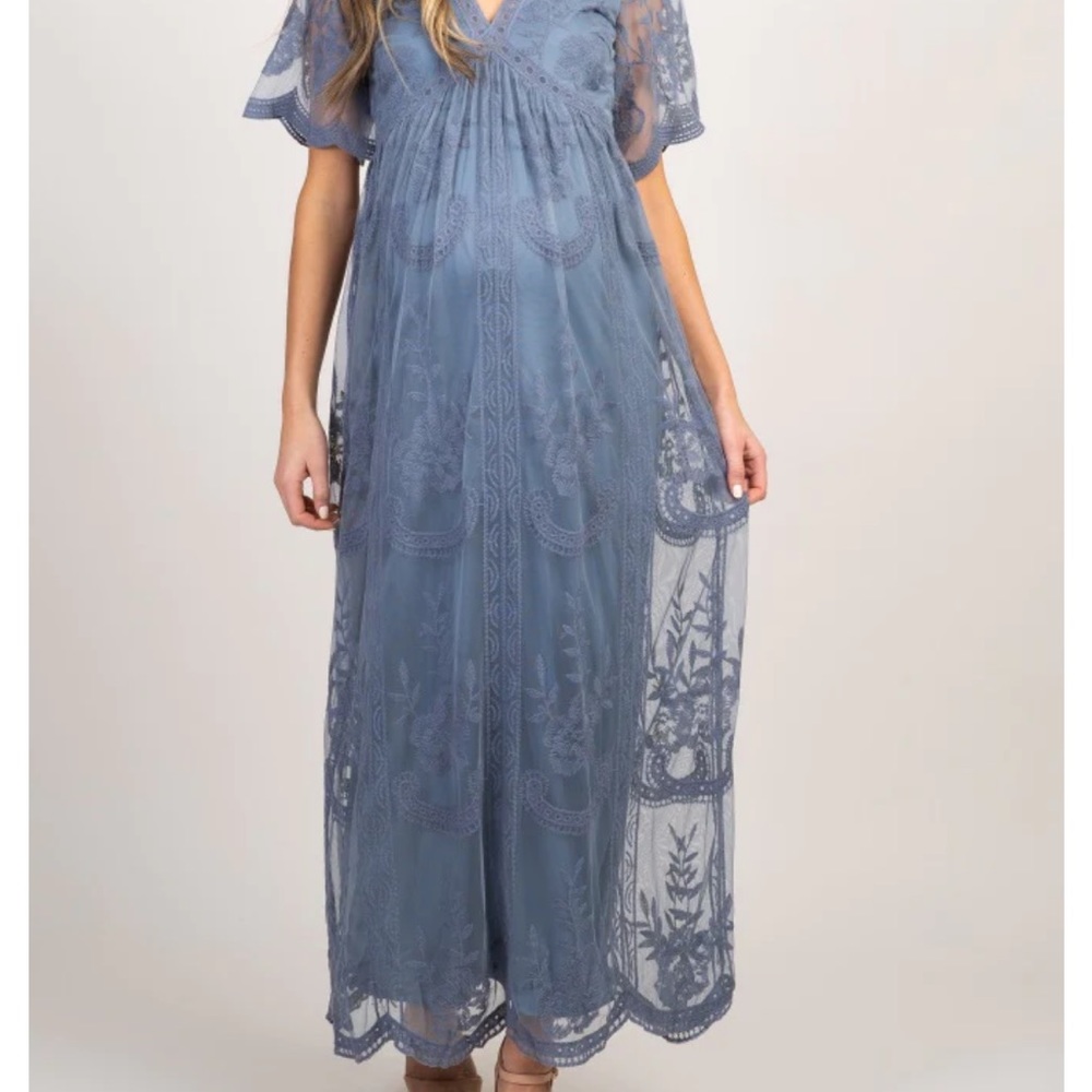 Pink Blush blue lace maternity maxi dress